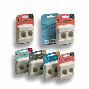 Neuroth earwear — Nachhaltige Verpackung für sensible Geräte. Die naturbelassene Optik mit bunten Kartonträger für Neuroth, die ihre hochwertigen und sensiblen Geräte mit dieser Entwicklung auf nachhaltige Weise verpacken und schützen können.